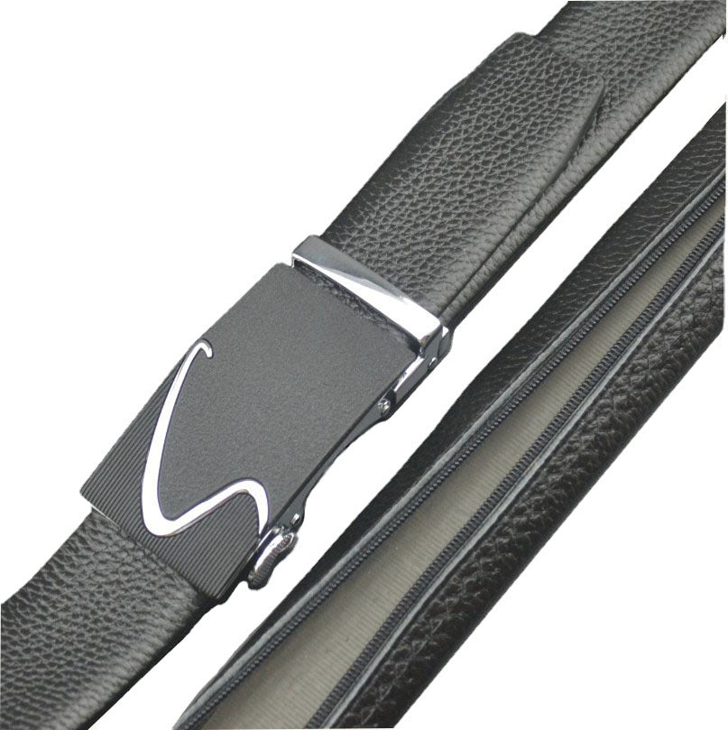 First Layer Cowhide Leather Belt with Hidden Money Compartment - Automatic Buckle