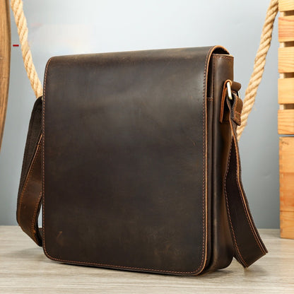 Men's Genuine Crazy Horse Leather Crossbody Bag - Retro Style