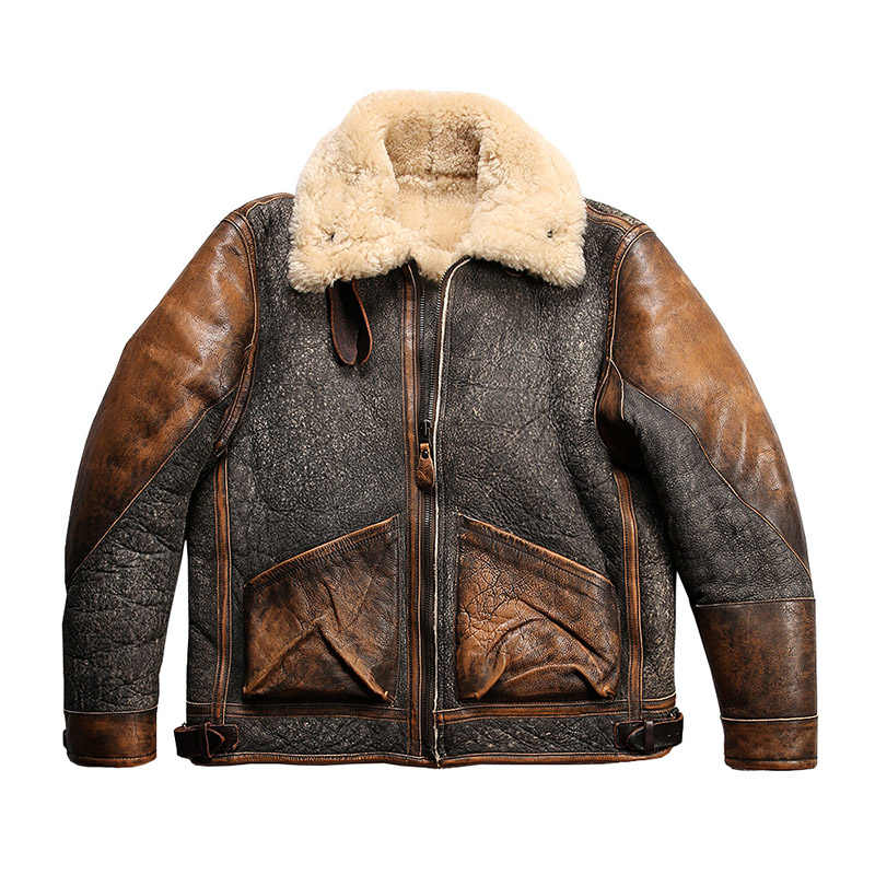 Men's Premium Sheepskin Leather Lapel Coat - Retro Vintage Style