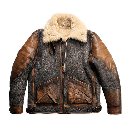 Men's Premium Sheepskin Leather Lapel Coat - Retro Vintage Style