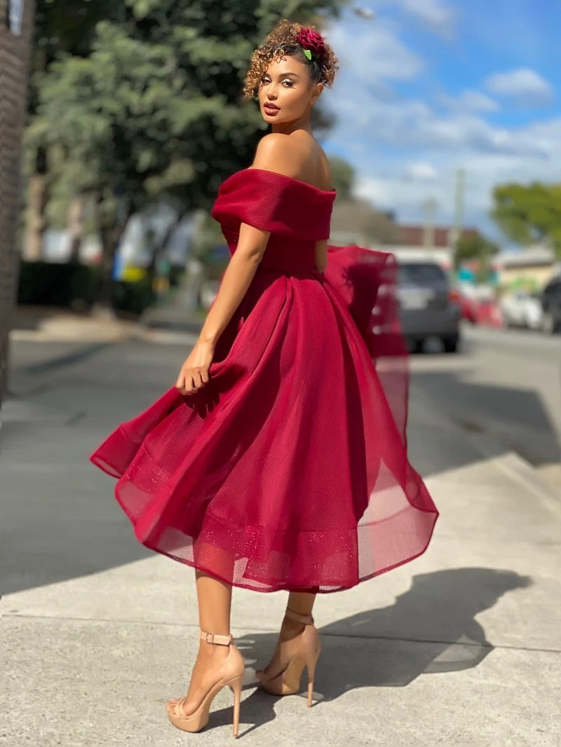 Women's Off-Shoulder Backless Party Dress - Elegant Sexy Club Gown