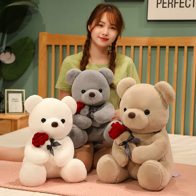 Rose Teddy Bear Plush Toy - Soft Stuffed Animal Pillow Gift