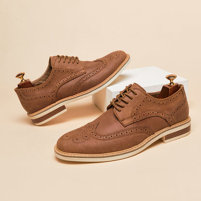 Men's Genuine Leather Brogue Shoes - Cow Suede Formal Business Dress Shoes
