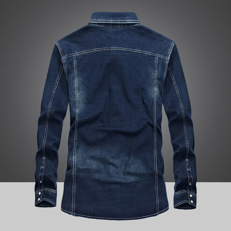 Men's Long Sleeve Denim Shirt - Cotton Casual Outdoor Leisure Shirt