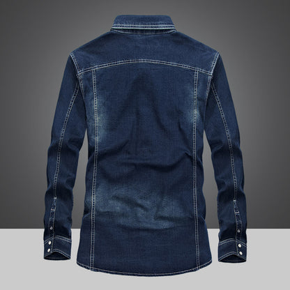 Men's Long Sleeve Denim Shirt - Cotton Casual Outdoor Leisure Shirt