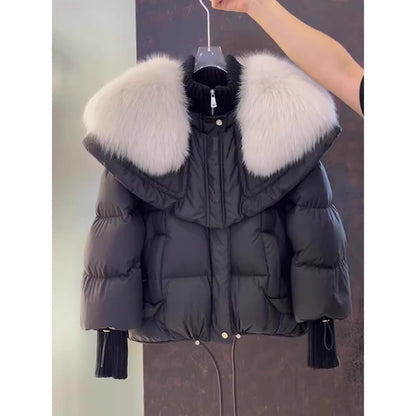 Women's Faux Fur Collar Parka Coat - Thickened Cotton Winter Jacket