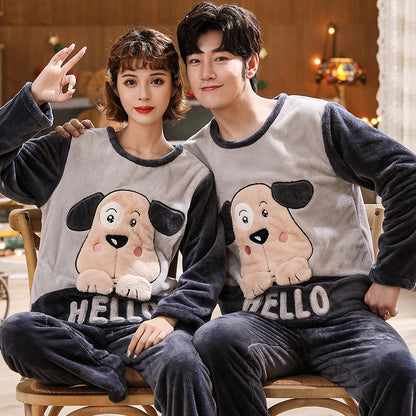 Couples Flannel Pajama Set - Warm Velvet Thickened Sleepwear for Men & Women