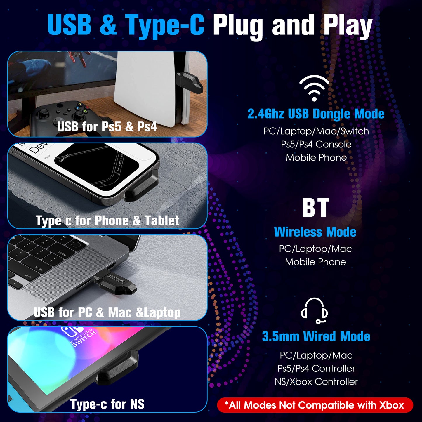 Wireless Gaming Headset - Bluetooth 2.4G E-Sports Headphones