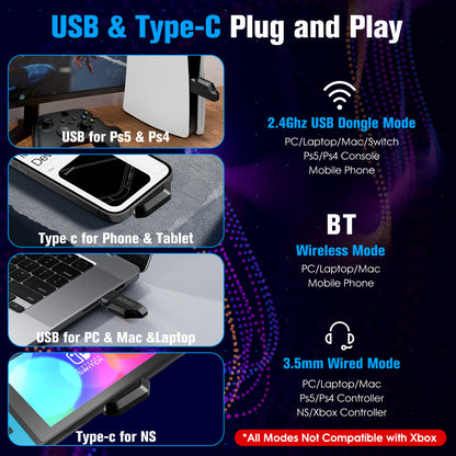 Wireless Gaming Headset - Bluetooth 2.4G E-Sports Headphones