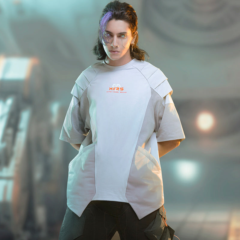 Loose Mecha Mesh Color Blocking Short Sleeve Top - Women's Cotton Letter Print Tee