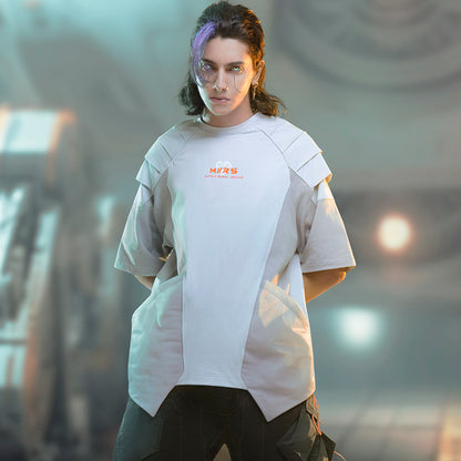 Loose Mecha Mesh Color Blocking Short Sleeve Top - Women's Cotton Letter Print Tee