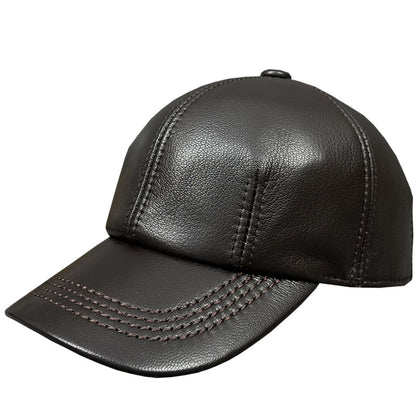 Men's Genuine Sheepskin Leather Baseball Cap - Adjustable Dome Crown Hat