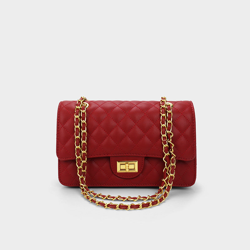 Large Capacity Quilted Lingerie Travel Bag - Cowhide Leather Crossbody