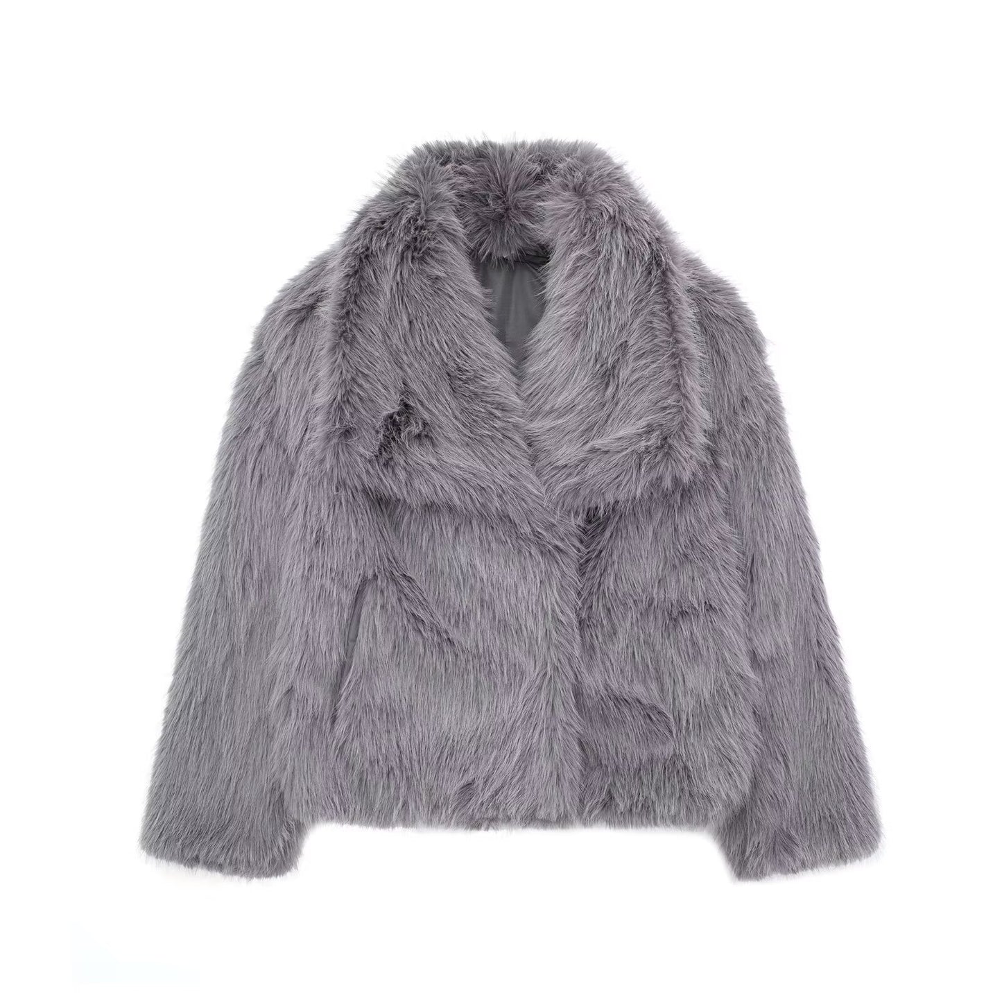 Women's Winter Plush Fluffy Lapel Coat - Warm Thicken Long Sleeve Jacket
