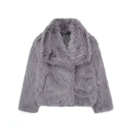Women's Winter Plush Fluffy Lapel Coat - Warm Thicken Long Sleeve Jacket