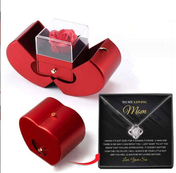 Eternal Rose Necklace Gift Box Set | Copper Clavicle Chain | Soap Flower | Apple & Card Box Options