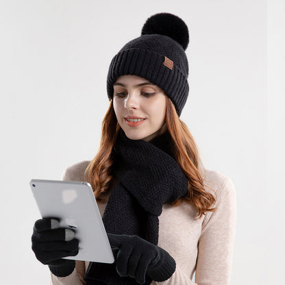Women's Winter Knitted Hat Scarf Gloves Set - 3 Piece Acrylic Accessories Collection