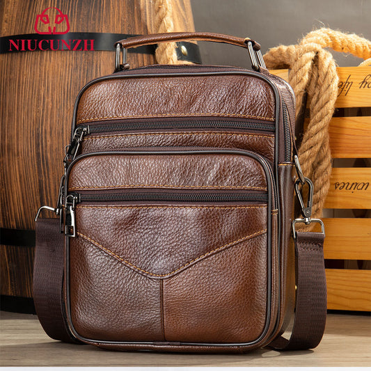 Men's Top Grain Genuine Leather Crossbody Bag - Large Capacity Business Messenger Bag