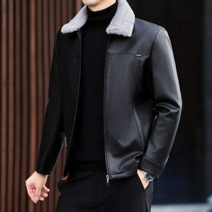 Men's Insulated PU Leather Jacket - Winter Quilted Down Coat