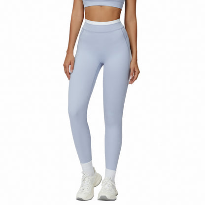 High-Waist Contrast Color Tight Pants - Running Fitness Leggings