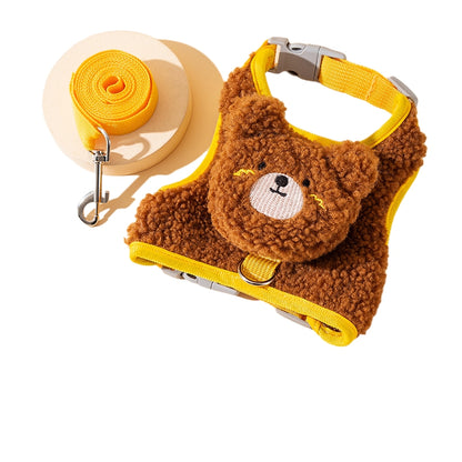 Plush Animal Pet Harness and Leash Set - Soft Vest Style for Cats and Small Dogs