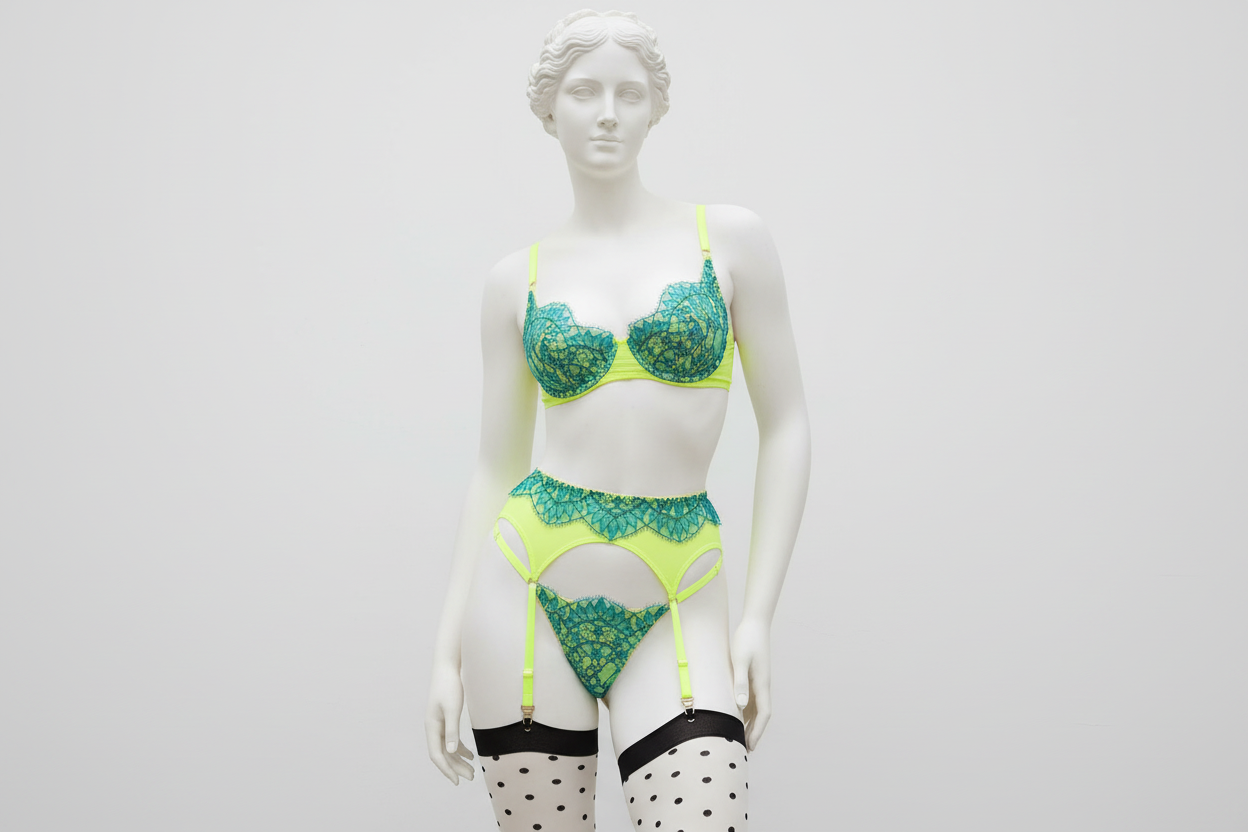 Women's Lace Mesh Lingerie Set - Three-Piece Bra and Panty Collection
