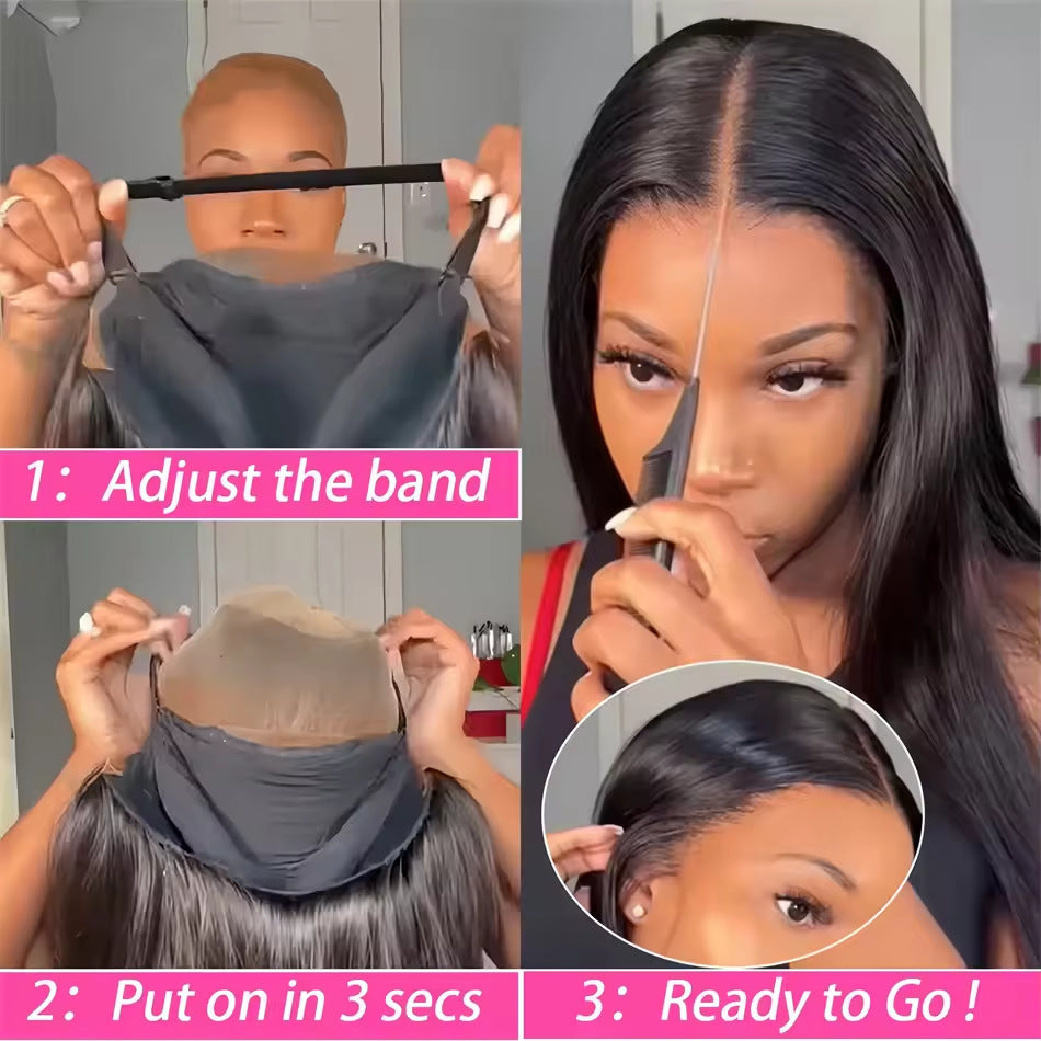 Glueless Straight Human Hair Wig - No Adhesive Needed