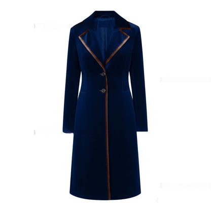Women's Elegant Velvet Coat - Sophisticated Long Sleeve Winter Jacket