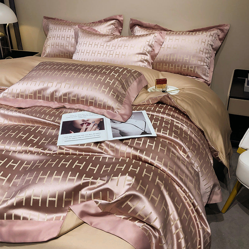 Premium European Silk-Cotton Blend 4-Piece Bedding Set - Luxury Duvet Cover Collection