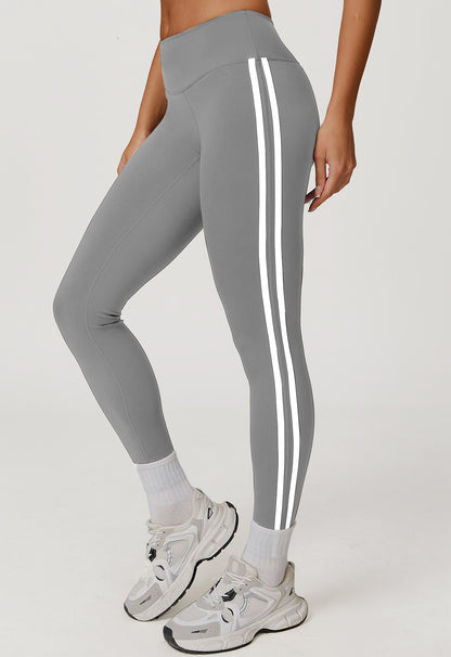Side Striped High-Waist Hip-Lift Fitness Pants - Leisure Sport Leggings