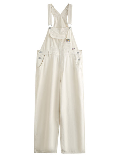 Women's Solid Color Denim Straight Overalls - Fashion Sling Style