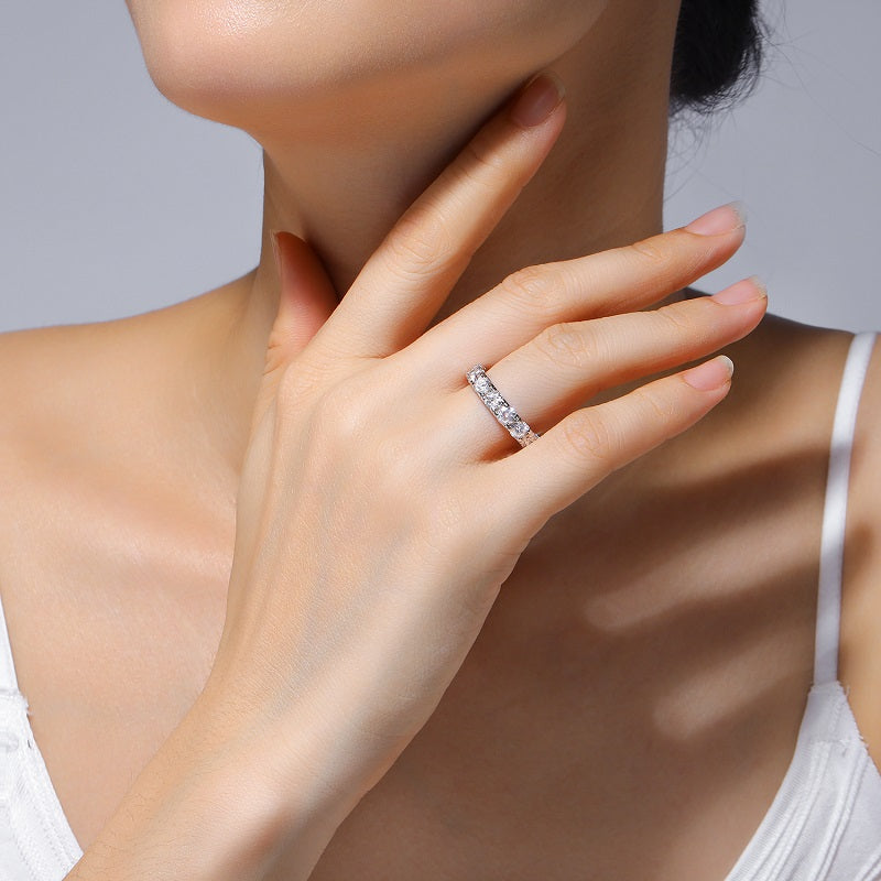 0.3 Carat Moissanite Sterling Silver Ring - Platinum Plated Wedding Band
