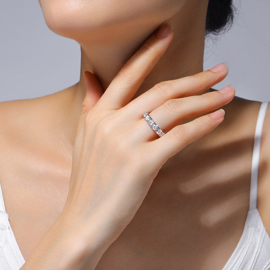 0.3 Carat Moissanite Sterling Silver Ring - Platinum Plated Wedding Band