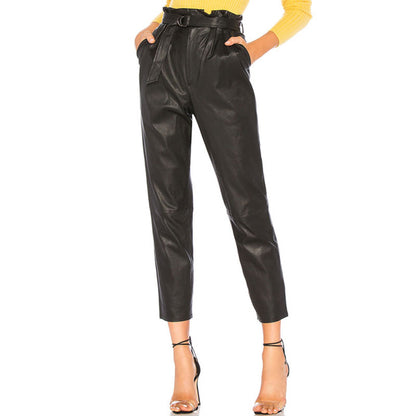 Women's High-Waist Faux Leather Pencil Pants - Slim Fit Trousers