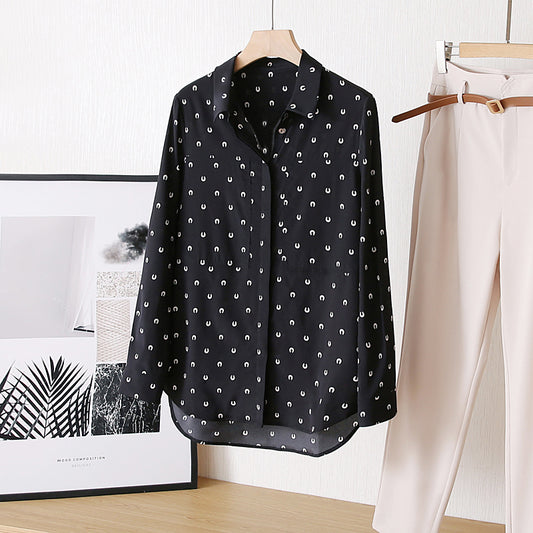 Stretch Silk Blouse - Horseshoe Floral Print