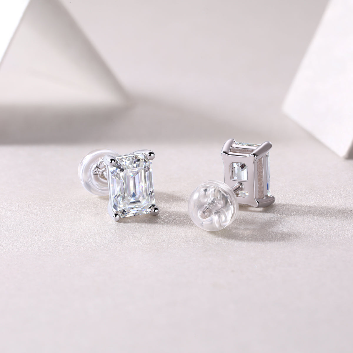 Moissanite Stud Earrings - S925 Silver Platinum Plated Octagonal Cut