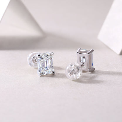 Moissanite Stud Earrings - S925 Silver Platinum Plated Octagonal Cut