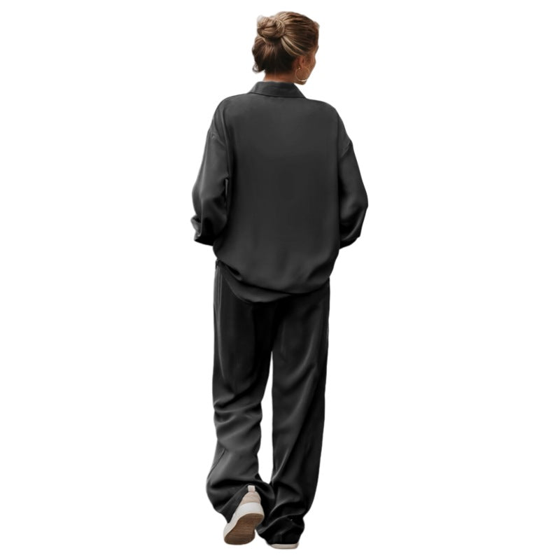 Women's Casual Relaxed Minimalist Long Suit - Elegant Commuter Two-Piece Set