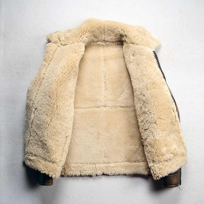 Men's Premium Sheepskin Leather Lapel Coat - Retro Vintage Style