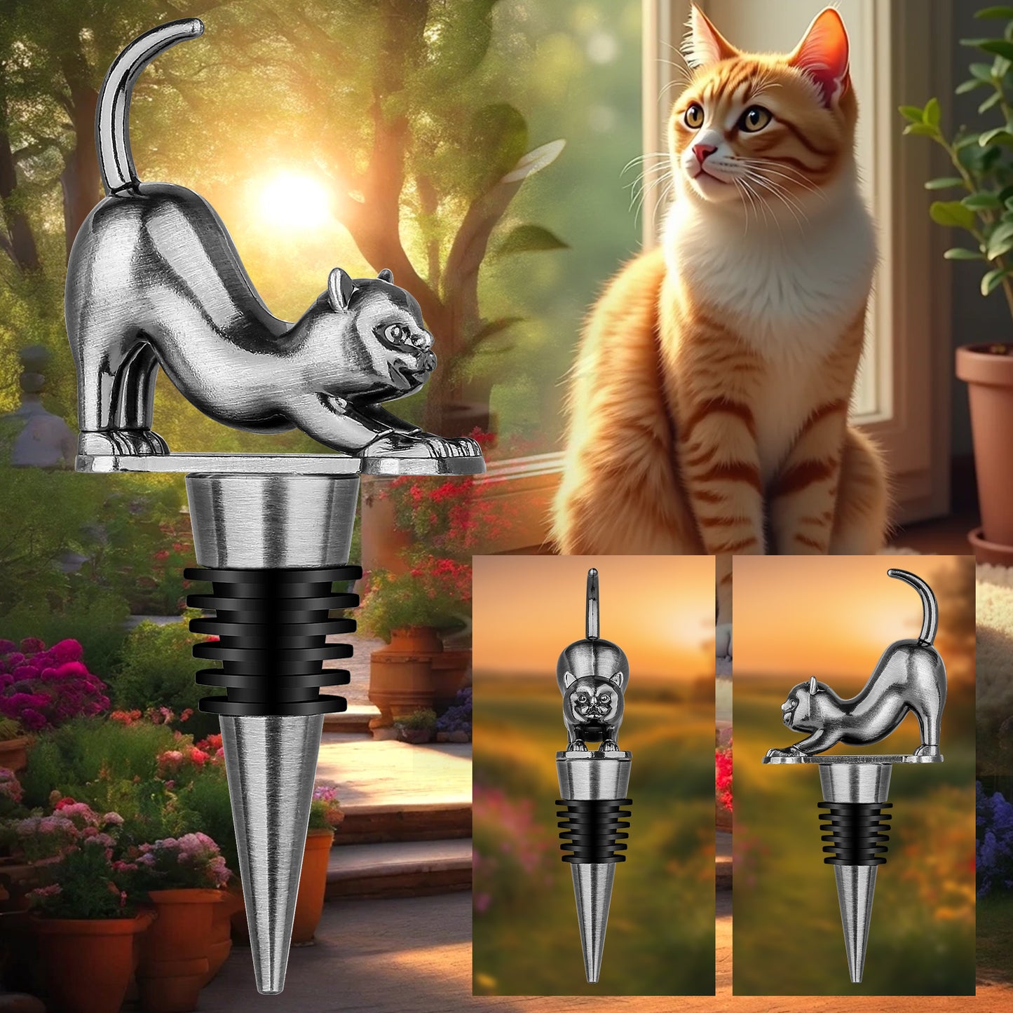 Cat Wine Stopper Set - Zinc Alloy Bottle Stopper Gift Box