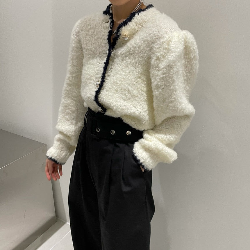 Loose Puff Sleeve Knitted Sweater - Long Sleeve Pullover Top