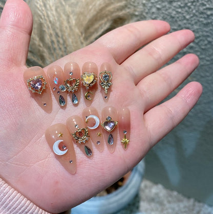 Water-Resistant Press-On Nail Set - Ice Moon Design Long-Lasting Wearable Nails