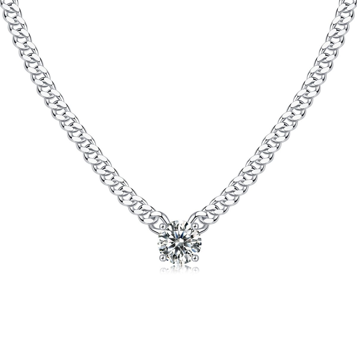 Cuban Necklace Set with 1 Carat Moissanite - S925 Silver Platinum Plated Pendant