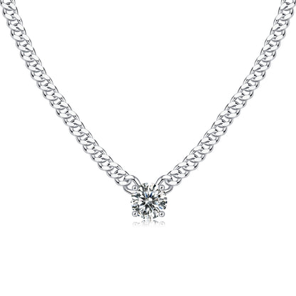 Cuban Necklace Set with 1 Carat Moissanite - S925 Silver Platinum Plated Pendant