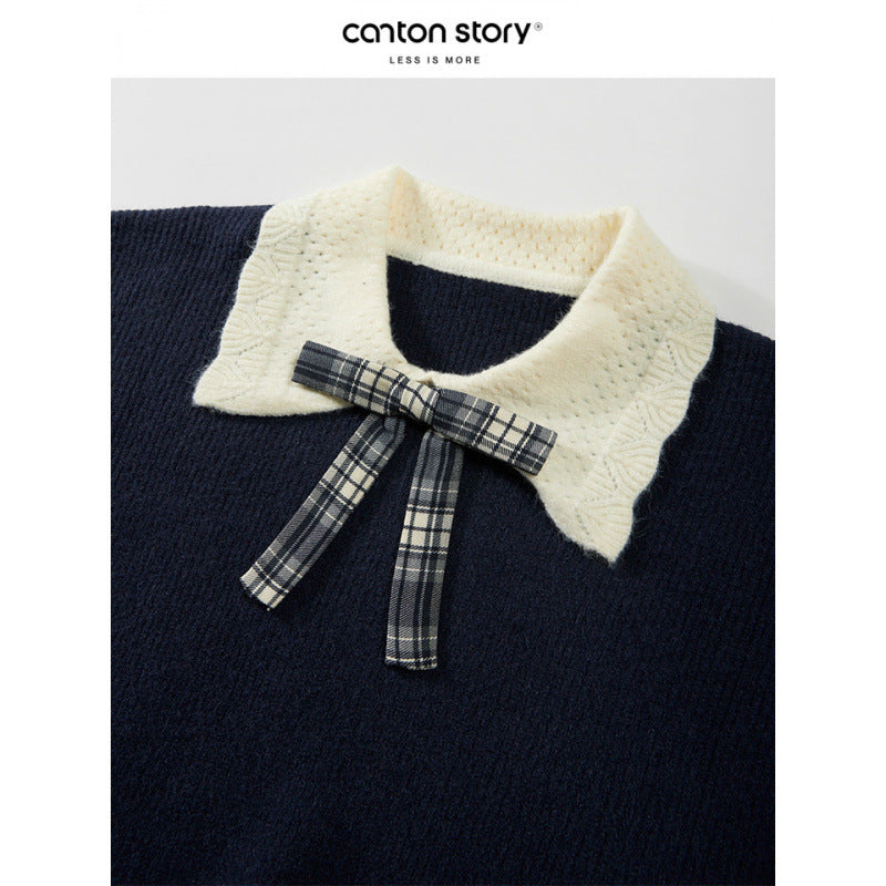 Women's Preppy Color-Block Peter Pan Collar Sweater - Fall Winter Pullover