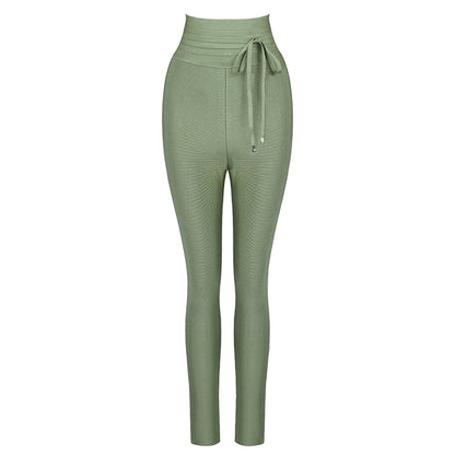 High-Waist Elastic Bandage Leggings - Cropped Solid Color Pants