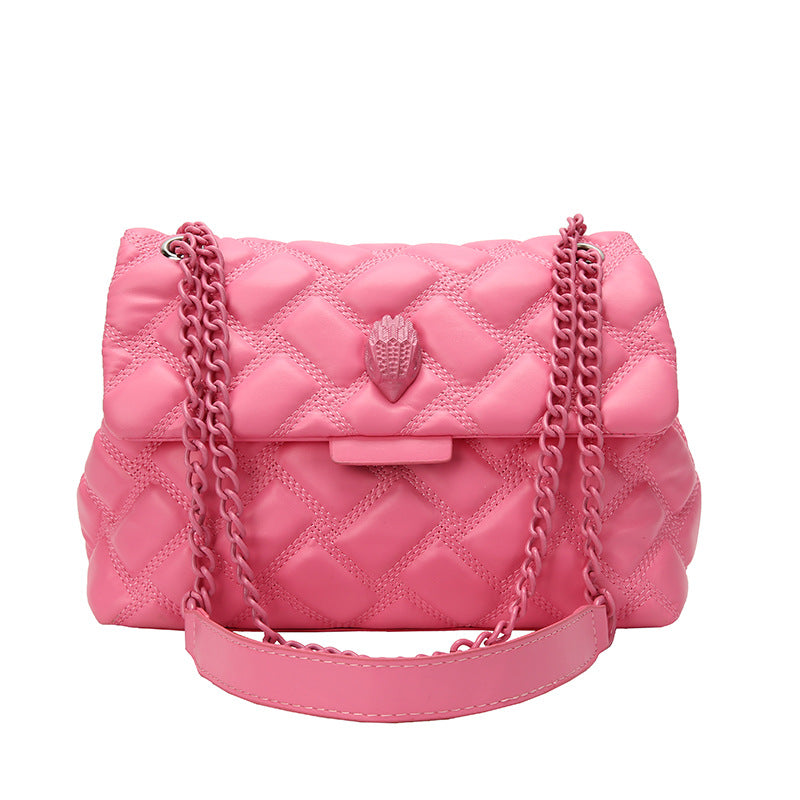 Women's Quilted Chain Shoulder Bag - Embossed Plaid Crossbody Purse