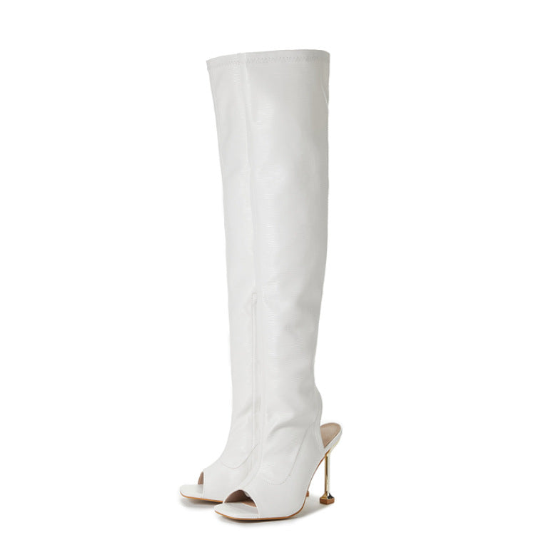 Women's Square Toe Cutout Over-Knee Side Zip Boots - Cool Statement Footwear