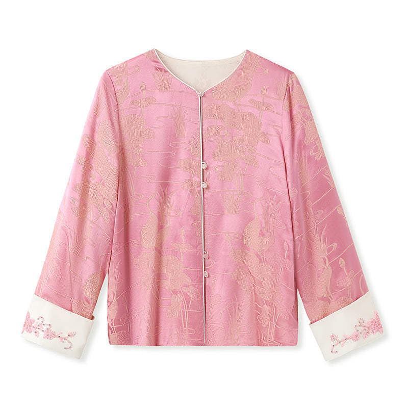 Chinese Style Retro Beaded Embroidery Design Blouse Mulberry Silk Graceful And Fashionable Coat