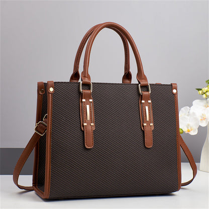 Saffiano Pattern PU Leather Frame Bag - Structured Shoulder Tote